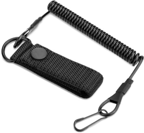 Vylro Paracord Tactical Lanyard,Polyester und PU-Material Elastisches Sicherungsseil,Schwarz Elastische Spiralkabel,Spiralkabel Schlüsselanhänger für Angeln,Camping,Felsklettern und Skitourengehen