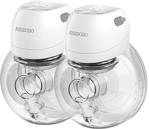 Breast Pump Electrical Wearable, Plainless Hands Free Breast Pumps,3 Modes 9 Levels with LCD Display, Low Noise Rechargeable Wireless Protable Breast Pump with 21mm/24mm Flanges (White 2PCS)