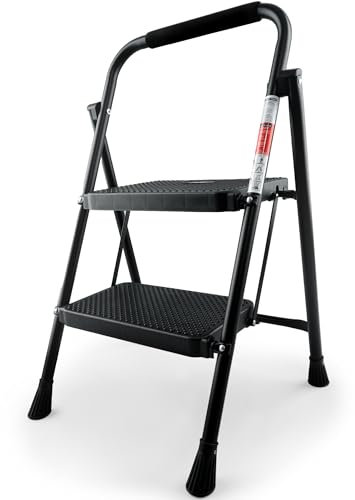 uandu Stufenleiter klein – Haushaltsleiter für Zuhause, Küche & Garten | Trittleiter, Stehleiter, Klappleiter | TÜV-zertifizierte Leiter, klappbar & platzsparend