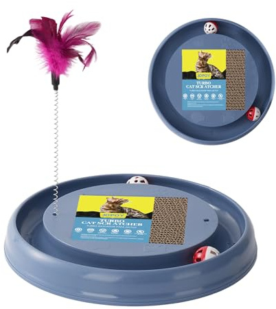 JOPOY Interactive Cat Scratcher with 2 Self-Rotating Balls and 1 Kitten Interactive Toy,Durable Scratch Pad for Indoor Play,Eco-Friendly Grey Sisal,2-in-1 Cat Toy (Grey)