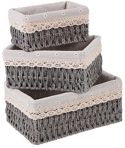 Mobestech 3pcs Rattan Storage Baskets for Cosmetics and Keys Simple Decorative Indoor Storage Baskets for Living Bedroom Organization