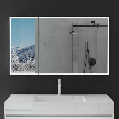 doporro Spiegelschrank Beschlagfreier Spiegel 120x15x70cm matt Weiß | Wandschrank Hängeschrank für Badezimmer, Memory-Funktion, Praktische Ablagefächer, Einfache Montage, Spiegelschrank04