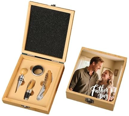 Set di apribottiglie personalizzato, con foto o testo, in legno di bambù, 4 pezzi, regalo per festa del papà, festa della mamma, vacanze