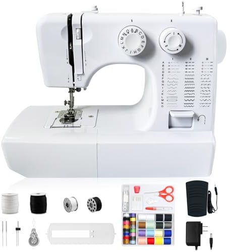 SMOCTAR Nähmaschine für Anfänger & Kinder, 45 Stichprogrammen kleine nähmaschinen Mini Sewing Machine, Elektrische Nähmaschine mit Großes Fußpedal & Nähset & LED-Nählicht