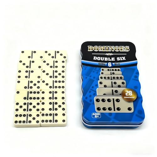 Happium Classic Double 6 Dominoes Tin Set 28 Pieces - Retro Dominoes Game for Children & Adults, Dementia Activities, Pub Game, Kids Age 6 and Above, Travel Size Design