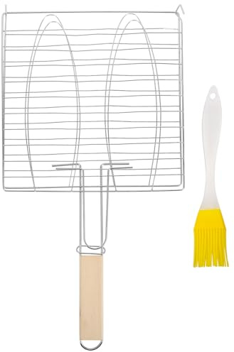 DECHOUS Grillkorb Mit Klammer BBQ-ölpinsel Grillnetz Für Fisch Und Rindfleisch Praktisches Grillbesteck-Set Aus Edelstahl Für Camping Picknicks Und Gartenfeste