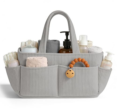 Indrnif Wickelkorb Cord für Wickeltisch,Baby Windel Caddy Organizer mit Wechselbaren Fächern,Stilvoller Aufbewahrungskorb für Kinderzimmer,Baby Geschenk für Wickeltisch und Wickeltasche (Hellgrau)