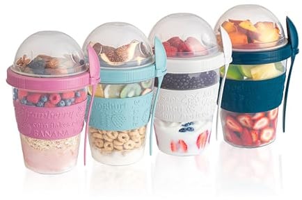 Müslibecher To Go Mit Löffel, Set Von 4, 600 Ml - Praktische Mepal Müslibecher Brotdose, Wiederverwendbar Für Frühstück, Schule, Büro Und Reisen, BPA-Frei