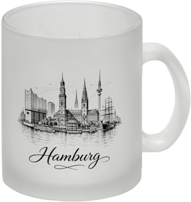 Skyline Hamburg Stadtsilhouette Glas Tasse Tasse mit Hamburg-Motiv - für Hamburg-Fans