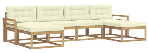 vidaXL Outdoor-Sofagarnitur mit Kissen 6 pcs Weiß und Creme, Moderne Akazien-Gartenmöbel, wetterfester Sofa-Set, stylische Sitzgelegenheit für Terrasse und Pool
