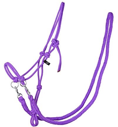 QHP Knotenhalfter mit Zügeln robustes 10 mm dickes Seil (Vollblut, Passion Flower)