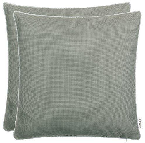 Brandsseller 2er Set Outdoor Kissen 45x45 cm – Wetterfeste Zierkissen mit Paspel – Wasserabweisende Gartenkissen & Dekokissen für draußen – Sofakissen für Balkon & Terrasse – Taupe