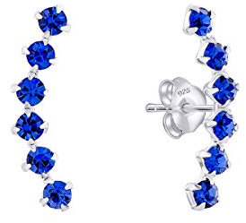 DTPSilver - Orecchini Donna con Brillantini Punto Luce Blu - Orecchini Lobo Donna Argento 925 con Cristallo Blu Zaffiro - Orecchini Curvi - Orecchini Blu - Orecchini Zaffiro