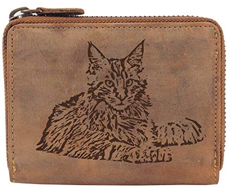 Greenburry Damen Geldbörse Braun 13x10x3cm mit Motiv Einer Maine Coon Katze