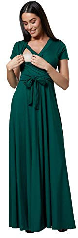 HAPPY MAMA. Femme Robe Maxi Maternité d'allaitement. Court Manches. 599p (Vert Foncé, 42, XL)