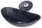 HomeLava Gehärtetes Glas Waschbecken Set Oval Schwarz mit Wasserfall Armatur Set und Abflussgarnitur Set