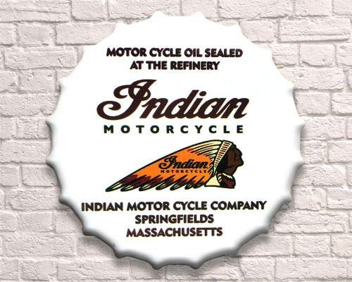Textilesforyou Wall Mounted Vintage Retro Metal Bottle Tops, Loads of Cracking Designs, 2 sizes, (Indian Motor Oil, 40cm)
