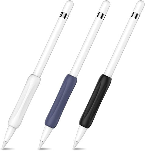 AHASTYLE Silicone Grip Holder for Apple Pencil (USB-C) & Apple Pencil (1st / 2nd Generation) 3 Pack Anti-Slip Apple Pencil Protective Case Cover Ergonomic Design Sleeve (White+Black+Midnight Blue)