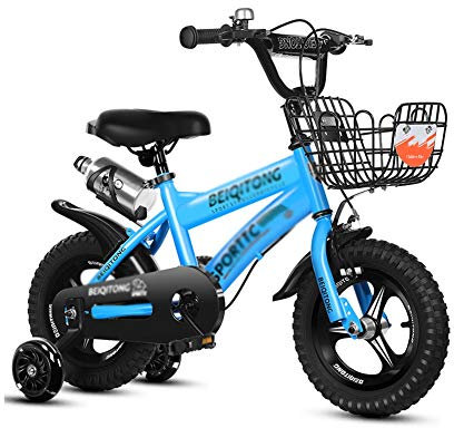 Kinderfahrrad AGYH Kinderfahrrad, 12 Zoll, 14 Zoll, 16 Zoll, 18 Zoll, Sitzgriff Höhenverstellbar, Dreirad Mit Hilfsräder, Vier Farben (Color : Blue, Size : 88x63cm)