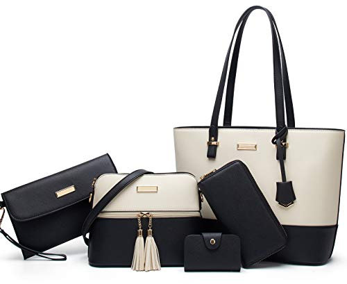 YNIQUE Handtasche Damen Shopper Schultertasche Umhängetasche Geldbörse Tragetasche Groß Tasche Tote für Büro Schule Einkauf Reise Leder 5-teiliges Set