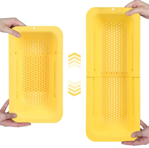 Blue Ginkgo Passoire à suspendre sur l'évier – Pour laver les légumes et les fruits, égoutter les pâtes cuites et les plats secs – Extensible – New Home Kitchen Essentials – Jaune