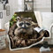 Homemissing Waschbär Kuscheldecke Niedliches Tiermotiv Wohndecke Eule Muster Flanell Fleecedecke für Couch Reise Sofa Zimmer Dekor Tierwelt Stil Decke 150x200cm Natur