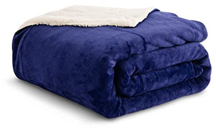 Kono Sherpa-Fleece-Überwurfdecke, 150 x 200 cm, weich, gemütlich, flauschig, wendbar, Mikrofaser, Feste Decken für Bett, Couch, Sofa (Marineblau, Doppel-/Doppel)
