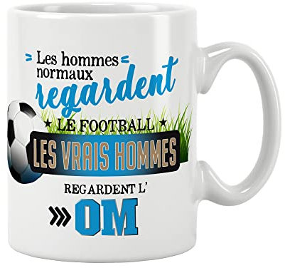 JOLI MUG. Mug foot Marseille. Les vrais hommes regardent Marseille. Cadeau - Anniversaire Noël fête. Pour amis, famille. Cadeau original. Céramique haute qualité 11oz - 320 ML (MARSEILLE)