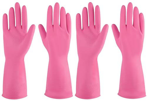 Guantes de goma 4 pares para lavavajillas de cocina, guantes de limpieza para el hogar reutilizables. (XL, rosa)