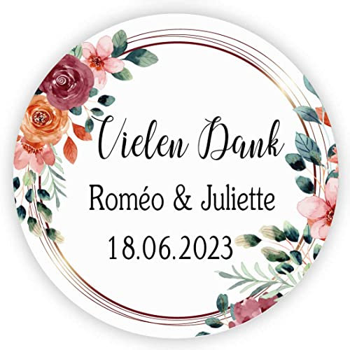 MameArt 50stk Aufkleber Personalisiert Hochzeit Vielen Dank, 4cm Sticker für Hochzeit Taufe Kommunion Geburtstag Feste Geschenke Präsente (DE09)