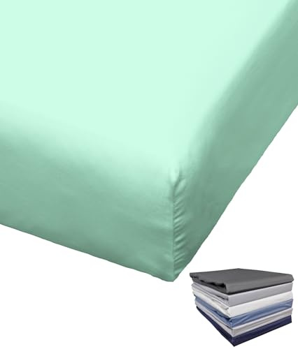 Bierbaum Spannbettlaken Mako Satin 90-100x200 / 140-150x200 / 180-200x200 cm Weiß Anthrazit Silber Grau Blau Sand, Farbe:Lind, Größe:100x200cm Spannbettlaken