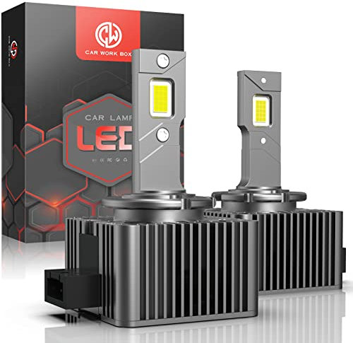 CAR WORK BOX Ampoules LED D1S, Remplacement Pour Ampoules de Phares au Xénon HID, 60w 12000LM 6000K D1S Ampoules de Phares de Voiture