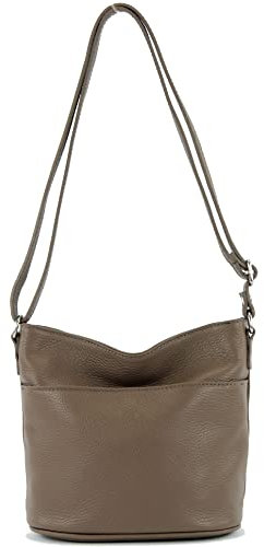 modamoda de T198 kleine Damen Leder Umhängetasche Schultertasche handmade in Italy, Farbe:Dunkeltaupe