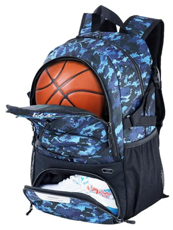 WOLT Football Bag with Boot Compartment Basketball Backpack with Ball Holder Sports Backpack with Water Bottle Pocket
