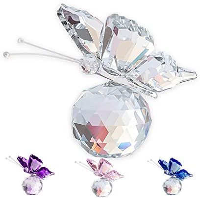 Elbourn Crystal Butterfly - Purple Glass Flying Ornament With Ball Base, Decorative Art Statue for Home Decor, Birthday Collectibles (White)