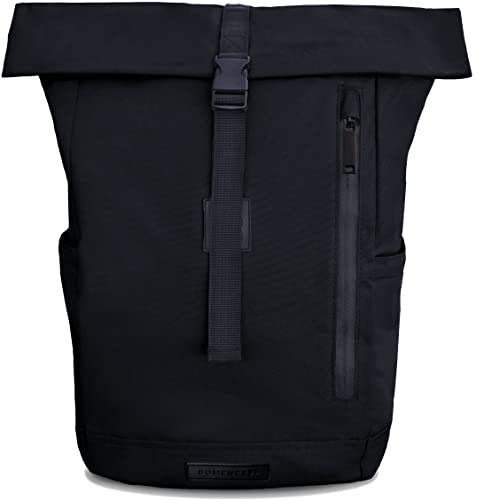 Bomence - Rolltop Rucksack für Damen & Herren - Rucksack Rolltop aus recyceltem PET - Ultra leichter Uni Rucksack mit Laptopfach - wasserresistenter Urban Rucksack (Schwarz NEU)