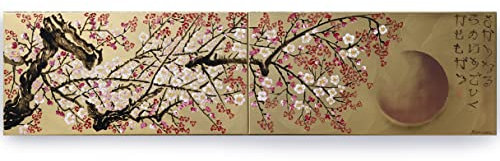 Japanische Sakura J247 - Goldene Acrylbilder - Japanischer Stil - Klassische Gemälde - original handgemalte Leinwand Bilder - Diptychon Malerei von Ksavera