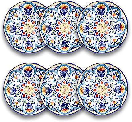 ARCA, Servizio di Piatti, Set di 6 Piatti Piani, Realizzati in Melamina, Set per la Tavola, Collezione Capri, 28x2 cm