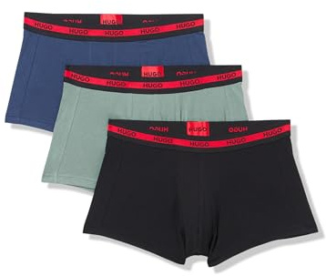 HUGO Men's 3 Pack Bold Logo Cotton Stretch Trunks, Balsam Green, S