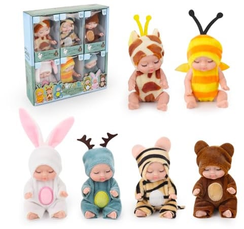 Lotvic Mini Reborn Dolls, 6 Pcs Sleeping Rebirth Dolls with Clothes, Miniature Reborn Doll Toys, Washable Lifelike Newborn Baby Doll, Realistic Small Baby Dolls for Girls Boys Toddlers and Kids
