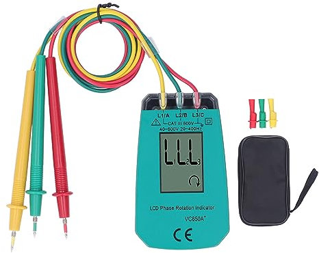 Tester Rotazione Fasi Di Fase, AC 40‑600V Sequenzimetro Trifase Indicatore Rotazione Fase, 3-Phase Tester Di Rotazione Di Fase Misuratore Della Sequenza Fasi Indicatore Di Sequenza Tester Di Tensione