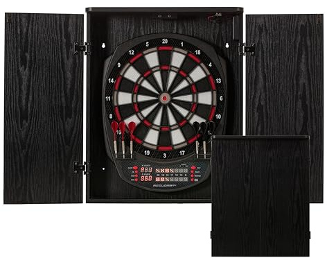 Accudart NOVA Electronic Dartboard with Cabinet – 35 Games, 580 Variations, Dual LED Scoring, Auto LED Cabinet Lighting, Virtual Opponent, AC/Battery Power – Includes Soft Tip Darts