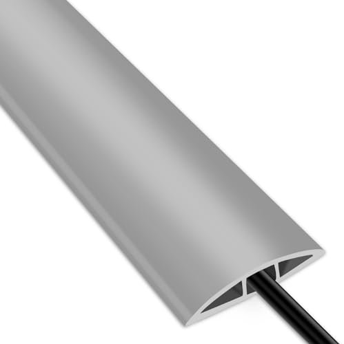 Couvre-câble de Sol, Protecteur de câble de Sol en Caoutchouc de 2 m, Couvre-câbles Gris pour câbles, Canal de Cordon de Sol prédécoupé pour intérieur, Maison, Bureau, Salle de Sport, Tapis