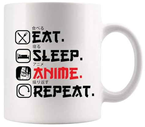 Eat Sleep Anime Repeat Gifts For Anime Lovers Men Women Novelty Drinkware Ceramic Mug 11 oz White 11 oz