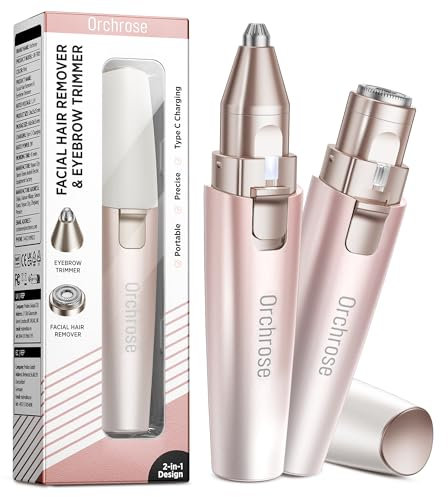 Orchrose Facial Hair Remover Eyebrow Trimmer: Portable Rechargeable 2 in 1 Face Shaver for Women - Painless Electric Hair Removal Device for Face Eyebrows Peach Fuzz Lips with Light (Gradient Pink)