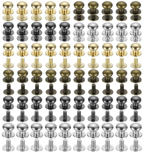 QUARKZMAN 8mm Rivets à Tête Sphérique à Visser, Lot de 60 Rivets à Tête Ronde pour La Maroquinerie Diy, Sac à Main, Ceinture, 4 Couleurs