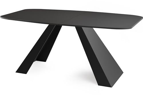 WFL GROUP Esstisch Monte im Modern Stil, Rechteckiger Tisch - Ausziehbar von 160 cm bis 200 cm, Pulverbeschichtete Schwarze Metallbeine - 160 x 80 cm - Schwarz