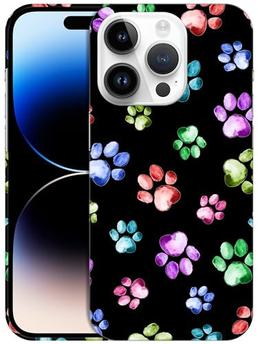 GlamCase for iPhone 14 Pro Case, iPhone 14 Pro Designer Case - Dog Cat Paw Watercolour Print Design Printed Slim Fit Cute Plastic Hard Protective Designer Back Phone Case for iPhone 14 Pro.