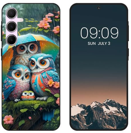 WUACYEAMING für Samsung Galaxy A55 5G Hülle,Mode Schutzhülle Schwarz Handyhülle mit Aesthetic Muster Weich Silikon Dünn TPU Stoßfeste Kratzfest Schutzhülle Cover-Eule