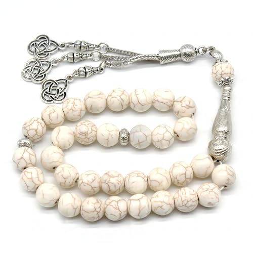 Tasbih 33 türkisfarbene muslimische handgefertigte Rosenkranzperlen, Misbaha Masbaha Tasbeeh Sibha islamische Rosenkranzperlen, islamisches handgefertigtes Zubehör (weiß)